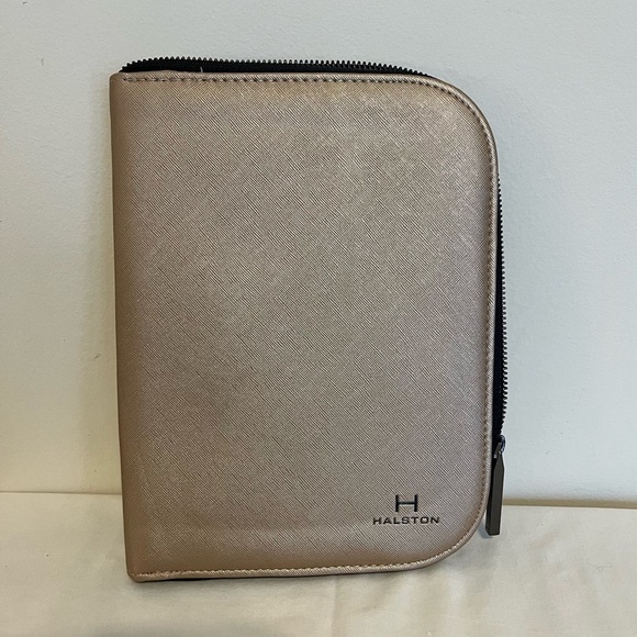 NWOT Halston Travel Jewelry Organizer Case Portfolio Gold Tone, 3/4 Zip Close - Picture 1 of 7